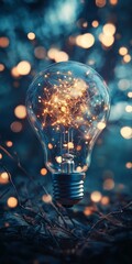 Poster - Captivating image of an innovative light bulb glowing with creative elements, showcasing a unique blend of technology and artistry in a mesmerizing environment.