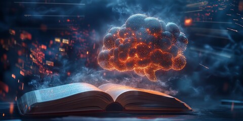 Poster - A captivating image featuring an open book with glowing pages and a radiant cloud of ideas hovering above, symbolizing creativity and knowledge.