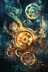 Poster - explore a stunning digital artwork featuring intricate gears and mechanisms, blending artistry with 