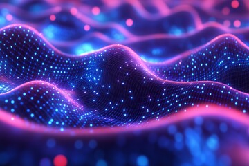 Poster - A blue and purple wave with a lot of dots. The dots are scattered all over the wave, giving it a dreamy and ethereal appearance
