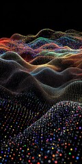Poster - Captivating visualization of colorful flowing data points, creating an abstract representation that evokes a sense of depth and movement against a dark backdrop.