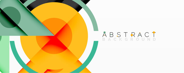 Poster - Abstract geometric composition with overlapping triangles, circles, and gradients, featuring a central circular design with text