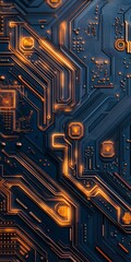 Poster - explore an intricate abstract design featuring a circuit board illuminated with glowing orange lines