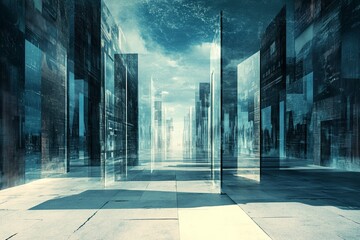 Poster - surreal cityscape with glass panels and mystical atmosphere