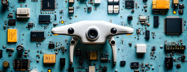 Poster - Drone on circuit board, tech background
