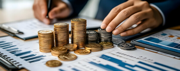 Poster - Finance, growth, coins, charts, office