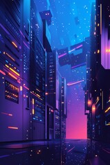 Poster - explore a vibrant futuristic data center featuring colorful lights and reflections. this digital lan