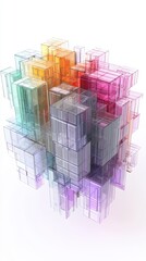 Poster - This abstract image features colorful translucent cubes arranged in a dynamic composition. Ideal for modern art and design, this visual showcases creativity and geometric beauty.