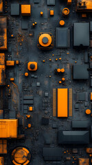 Poster - Orange circuit board, tech texture background