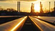 © b - Oil pipeline at sunset