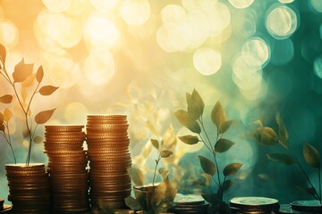 Poster - a pile of coins and a leafy green plant