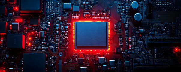 Poster - Glowing CPU on circuit board. Tech background (1)