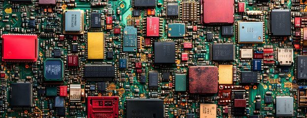 Poster - Colorful circuit board close-up. Tech background