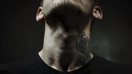 Wall Mural - close-up of a man's neck tattoo: dark, artistic ink