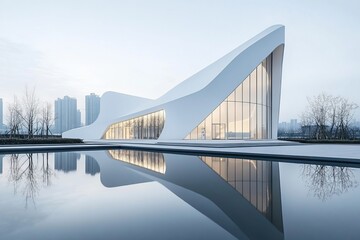 Poster - this image showcases a stunning example of minimalist architecture characterized by clean lines and 