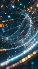 Poster - This vibrant abstract background features glowing light particles and waves, creating a dynamic visualization of technology and energy. Perfect for digital art.