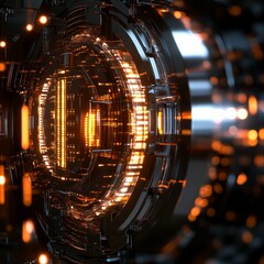 Poster - Futuristic Cybernetic Design with Glowing Metallic Elements and Intricate Patterns