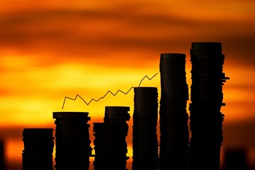 Poster - a stack of coins with a line going through them, representing a graph