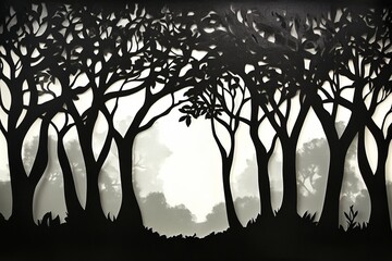 Poster - a captivating black silhouette of a forest against a topaz background, showcasing intricate tree sha
