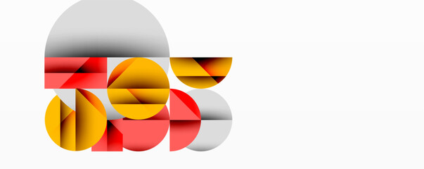 Poster - Modern abstract composition with layered circles and angular segments featuring gradients, transparency effects, and a structured geometric layout