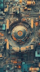 Poster - abstract surrealist technology scene with iot elements in topaz hues
