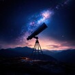 © TV - Telescope gazing at a starry night sky.