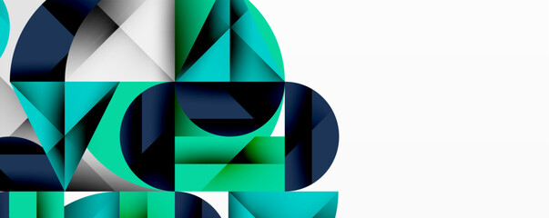 Poster - Modern abstract composition with layered circles and angular segments featuring gradients, transparency effects, and a structured geometric layout