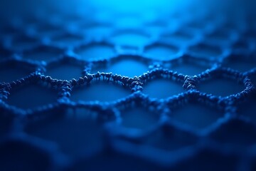 Fototapete - Exploring hexagonal patterns in blue light abstract science art digital environment close-up view