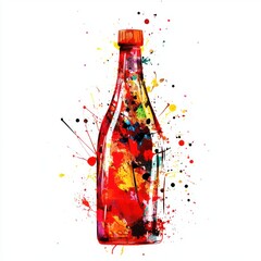 Aufkleber - Colorful Artistic Expression Red and Yellow Hues Abstract Painting a Vibrant Bottle on White Canvas