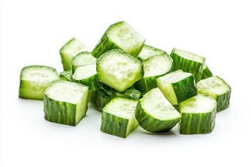 Aufkleber - Sliced Cucumbers on White Fresh from the Harvest Table Ready to Blend into Smoothie or Refreshing Salad
