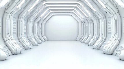 Poster - 3D rendering of a white scifi background with an empty room and futuristic interior design