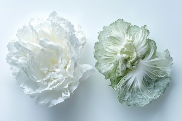 Aufkleber - Artistic Arrangement of Crisp White Chinese Cabbage and Green Cabbage on Light Background Studio Shot