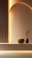 Aufkleber - Warm contemporary interior design featuring stylish decor and soft lighting on a modern geometric art