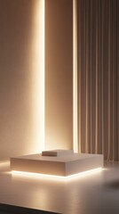 Poster - Elegant Square White Platform illuminated in warm neutral tone wall studio showcasing minimalism and modern design for artistic product display
