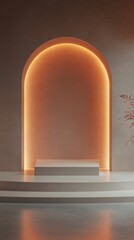 Poster - Elegant Zen Display Mockup with Soft Lighting Arched Niche for Brand Showcase in Modern Minimalist Style
