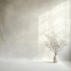 Aufkleber - Serene minimalist interior with delicate gypsophila in vase natural light on textured wall calm background