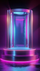 Aufkleber - Modern stage with neon lights and dark blackground for product presentation in retro style scene