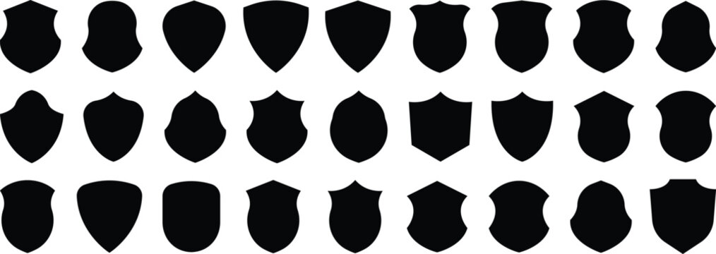 Shield icon. Heraldic shield set. Protect shapes silhouette. Vector illustration