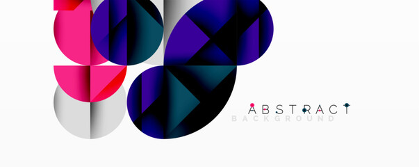 Poster - Modern abstract composition with layered circles and angular segments featuring gradients, transparency effects, and a structured geometric layout