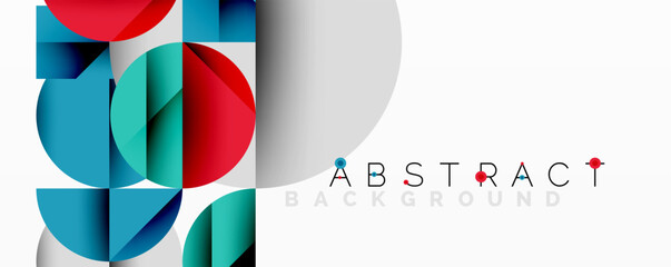 Aufkleber - Modern abstract composition with layered circles and angular segments featuring gradients, transparency effects, and a structured geometric layout