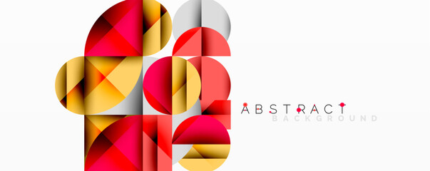 Aufkleber - Abstract geometric design with intersecting circles, triangles, squares and sharp angles creating a layered composition with gradients, depth, and contrast