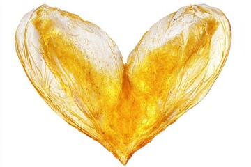 Poster - Abstract Golden Love A heart shaped sculpture with a brilliant gold finish against stark white backdrop