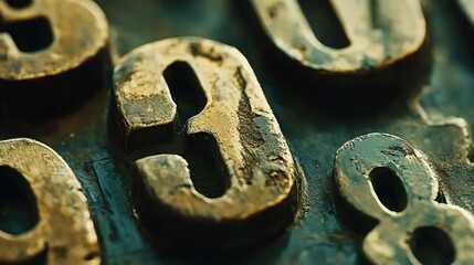 Wall Mural - vintage metal typeset: close-up of aged typography