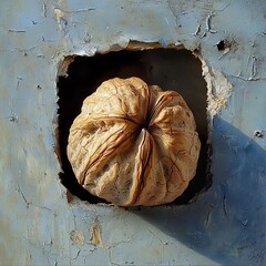 Wall Mural - walnut shell still life: close-up photography of a single nut