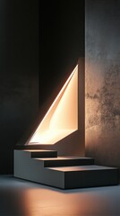 Aufkleber - minimalist architecture with illuminated triangular alcove and gray steps against dark concrete wall