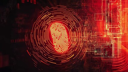 Poster - Biometric fingerprint overlay on digital data processing background showcasing innovation in security technology, biometric fingerprint over digital data processing on dark background