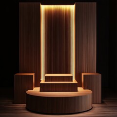 Poster - Dark wood elegant stage showcase for product display minimalist modern design interior studio setting