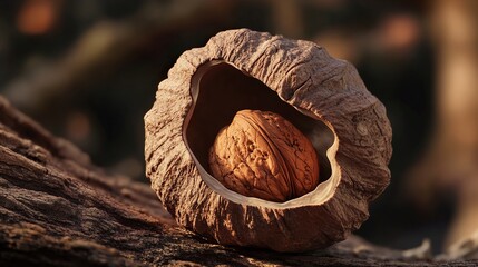 Wall Mural - walnut in shell: nature's still life photography