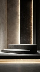 Poster - Stone podium illuminated background showcase backdrop interior minimalist elegance modern design studio luxury setting