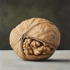 Wall Mural - a detailed painting of a walnut: nature's still life